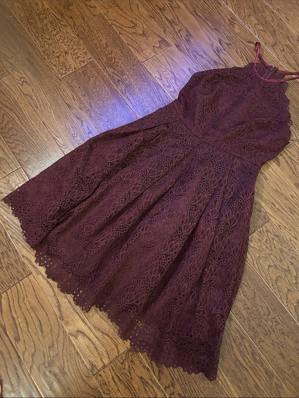 Laundry By Shelli Segal Burgundy Lace Fit & Flare Midi Dress